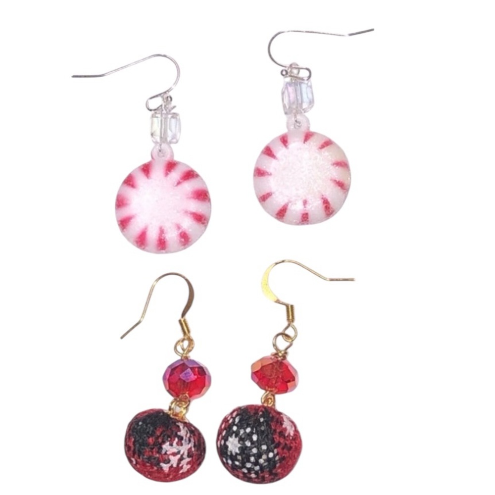 HANDCRAFTED Red and White Festive CHRISTMAS HOLIDAY Earrings Set